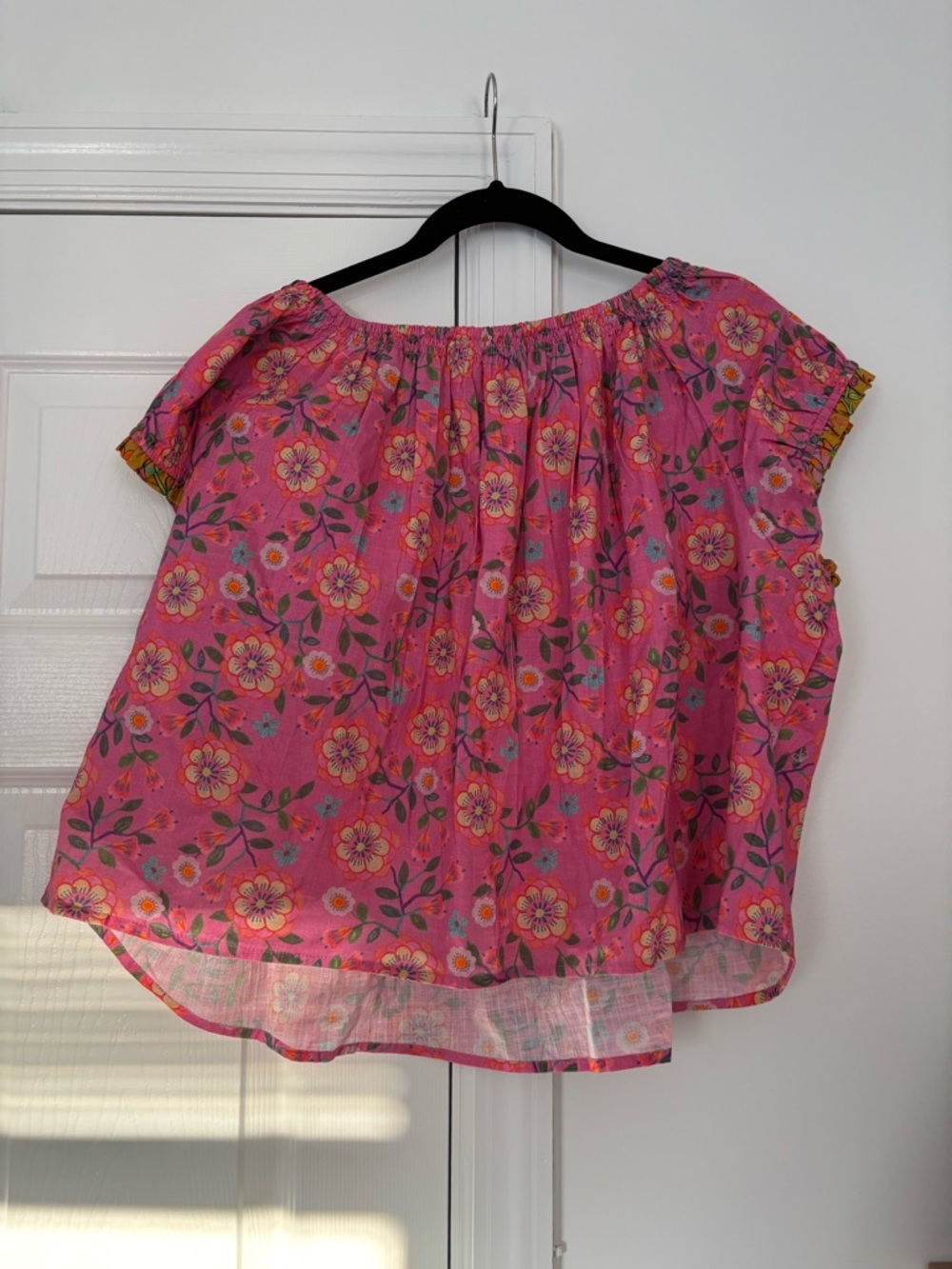 Natural Life Floral Peasant Blouse Pink Boho Cotton Flutter Sleeve Size XL - Picture 7 of 9